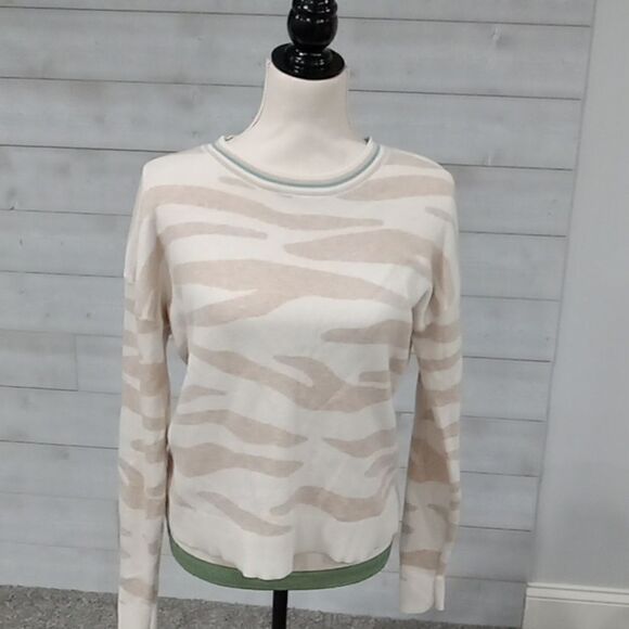 Splendid Collection tan & cream long sleeve crew neck ribbed sweater size Small - Picture 1 of 4